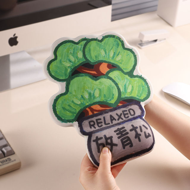 Creative Oil Painting Plant-Shaped Mouse Pad, Cartoon Cute Desk Pad, Computer Pad, Wrist Pad, Oil Painting Version Wrist Protector