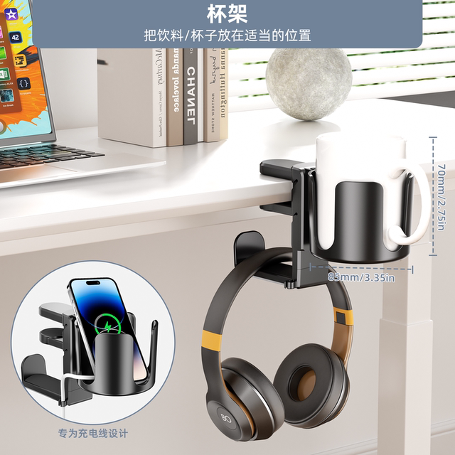 Headphone and Water Bottle 2-in-1 Holder, Fitness Ring Storage Stand, Ps5 Controller Xbox Accessories, Switch Clip, Under-Desk Storage Bracket, Multifunctional No-Drill Creative Desktop Stand