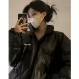 Зимний пуховик, черная полиуретановая куртка, оверсайз, увеличенная толщина