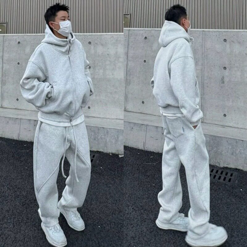 2025 осенне-зимний спортивный костюм для отдыха, мужская свободная куртка с капюшоном, свитер, спортивные штаны, модный повседневный костюм-двойка