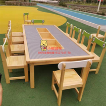 Kindergarten childrens solid wood classroom desk semi-round table building blocks rectangular table art combination table painting game table and chairs