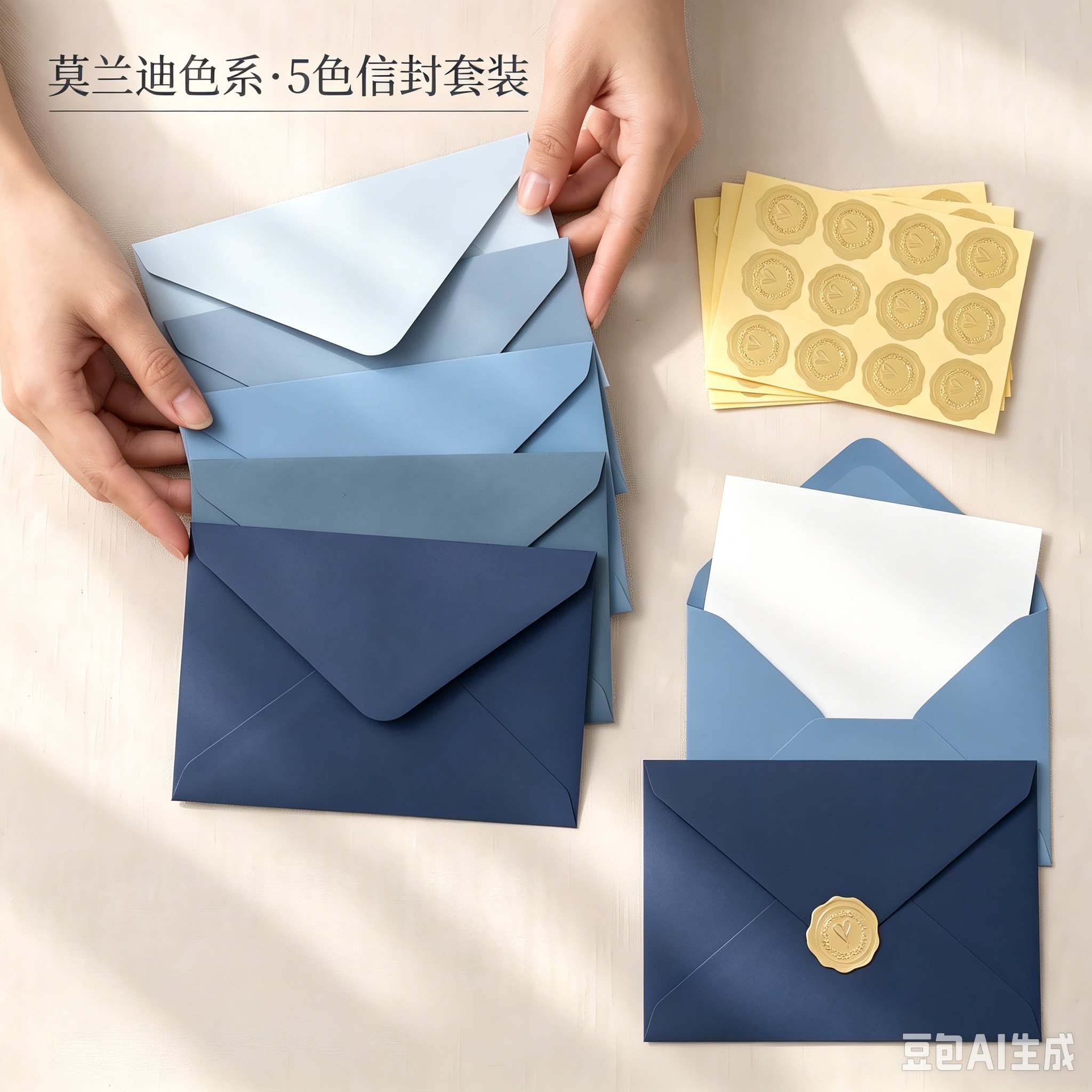 现货莫兰迪色系信封邀请函折叠感谢卡烫金爱心贴纸封口贴自粘信封