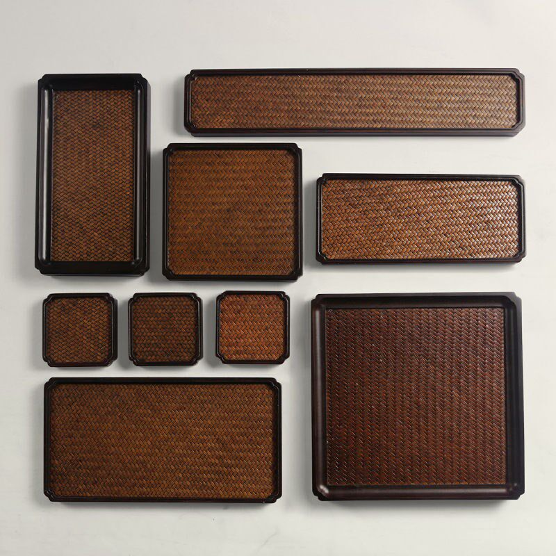 Wooden food tray hall tea set tea tray dry bubble table bamboo mat surface bamboo weaving tea table tray Japanese heavy bamboo pot bearing