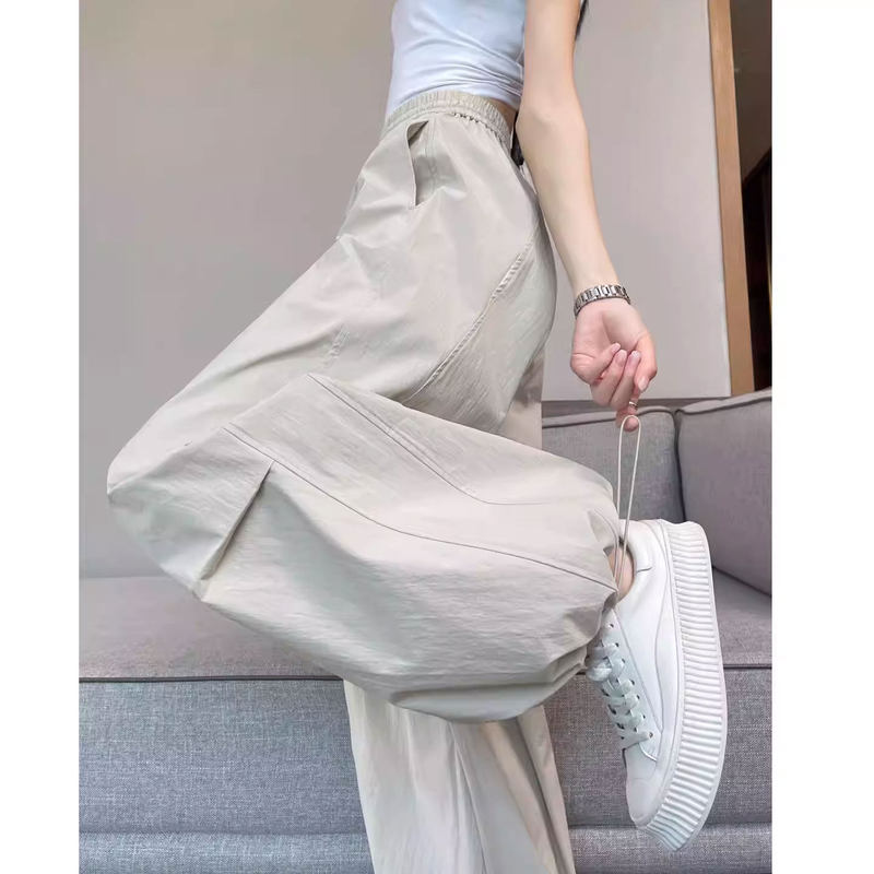 Casual American-Style Workwear Jogger Pants for Women, Summer Thin Loose High-Waisted Ice Silk Cool Quick-Dry Cropped Pants Casual American-Style Workwear Jogger Pants for Women, Summer Thin Loose High-Waisted Ice Silk Cool Quick-Dry Cropped Pants
