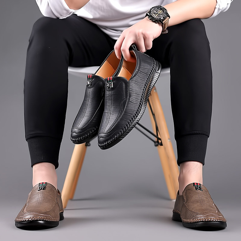 Edenbo 爱登堡 2022年春季款 男式一脚蹬真皮豆豆鞋 休闲皮鞋 天猫优惠券折后￥69包邮（￥119-50）2色可选