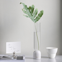 MOMOS Mo Yu ins wind straight transparent glass small vase marble base flower arrangement ornaments