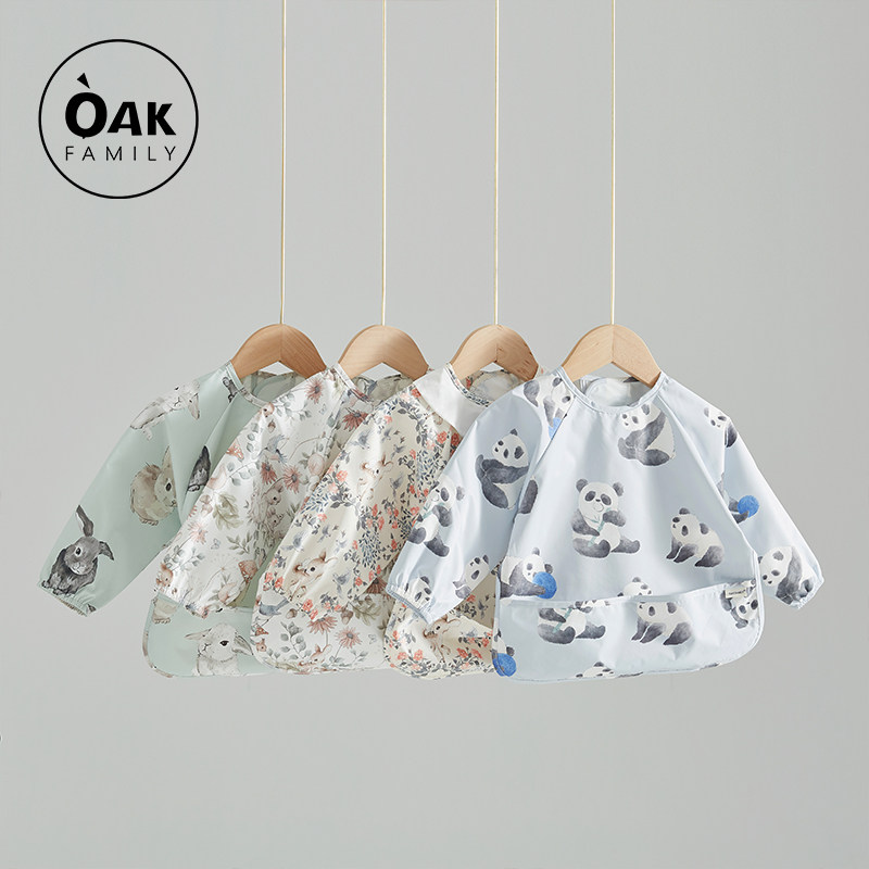 OAK FAMILY BABY BIB Waterproof Hood Clothing for eating anti-greaseproof male and female children Anti-wearing baby hood Clos-Taobao
