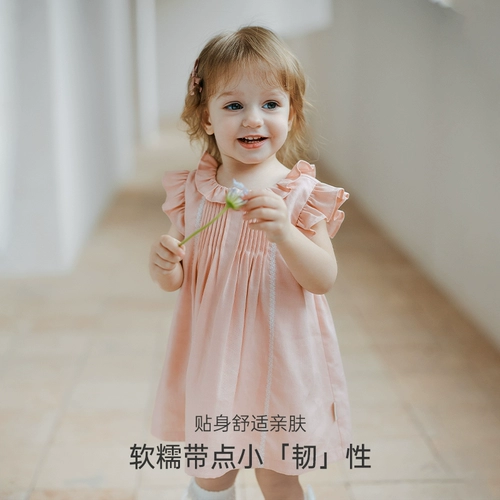 Летнее платье-комбинация для девочек, юбка, наряд маленькой принцессы, короткий рукав, свободный крой