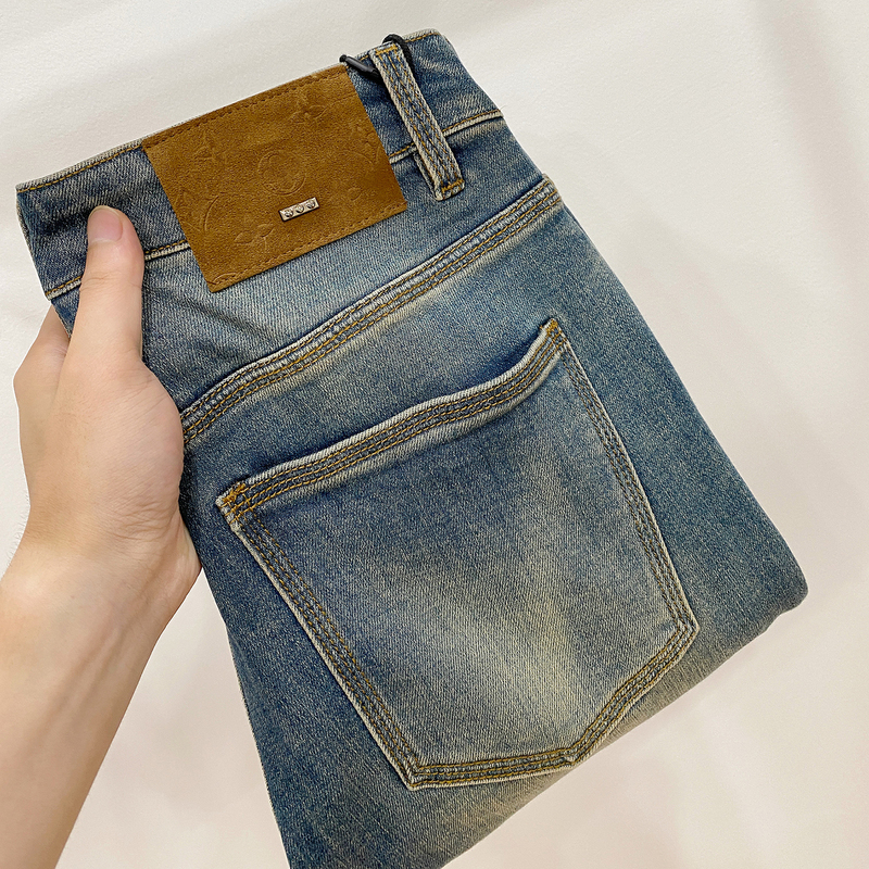 Italian High-End Men's Jeans 2026 Autumn New Luxury Retro Light Blue Slim Straight Long Pants