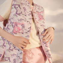 New Chinese style light national style dragon pattern embroidered beads sequin vest new high-end temperament disc buckle vest top