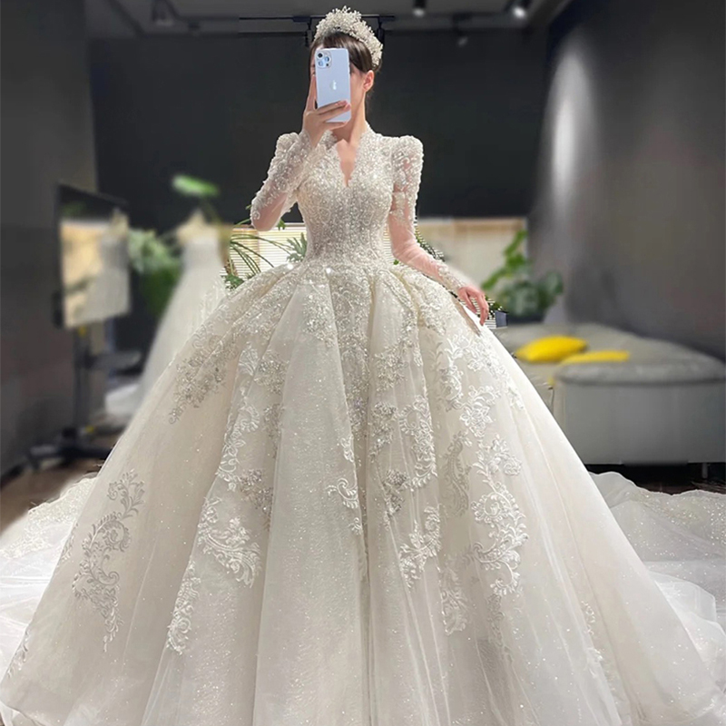 Heavy Engineering Wedding Dress Bridal 2023 New Autumn Winter High-end Long-sleeved Main Yarn Method Big Code Pregnant Woman Gown Small Weight-Taobao