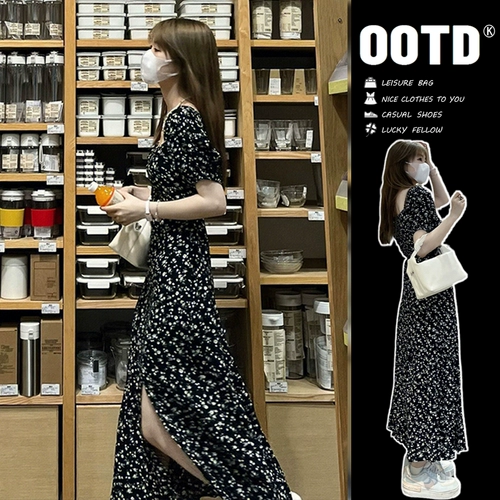 Длинная юбка, летнее платье, премиум класс, французский стиль, рукава фонарики, в цветочек