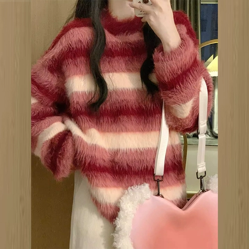 Красный бархатный демисезонный свитер, оберег на день рождения, свободный крой