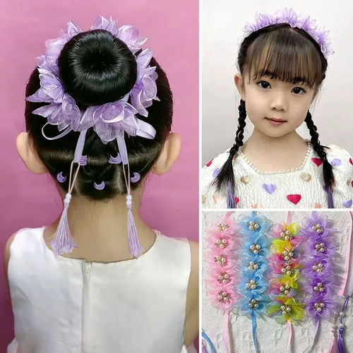 Повязка на голову, аксессуар для волос для девочек из жемчуга, в цветочек