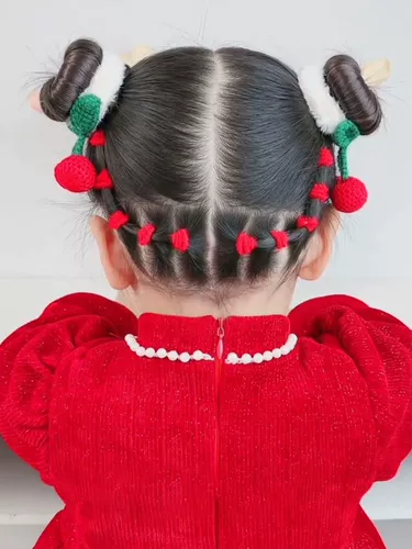 Детский Новый год Новый год Рождественский фестиваль Фестиваль волосы красные вишневые плюшевые волосы праздничные милые маруко для волос веревка