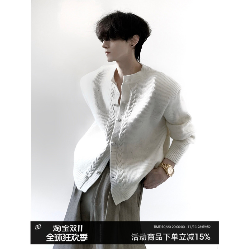 Autumn Mountain Style/Unique and Elegant Shimmering Design Sweater Jacket for Men, Lazy and Sophisticated, Loose Knit Cardigan