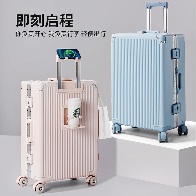 [New Upgrade] Aluminum Frame Suitcase for Women, Sturdy Trolley Case with Double Sealed Lining, Student Password Travel Suitcase