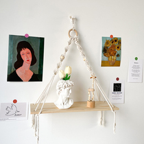 Minimalist ins style wall-mounted storage rack cotton rope hand-woven storage rack living room room rental house renovation decoration