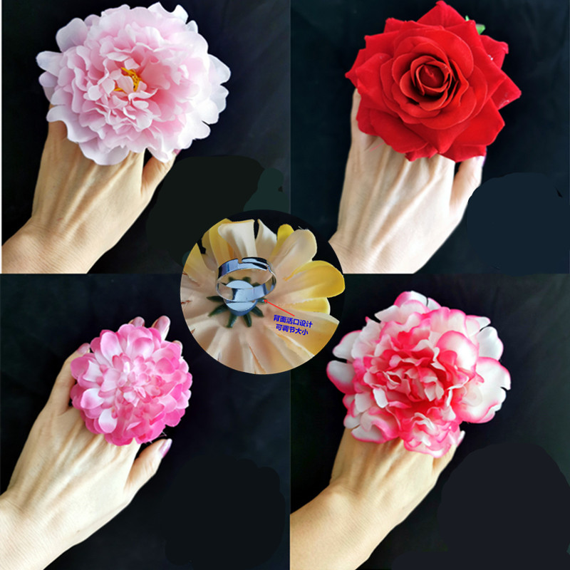 Dance Performance Ring Big Red Rose Pink Peony Flowers 6-stage Fancy Flowers Customize Head Floral Wrist Props-Taobao