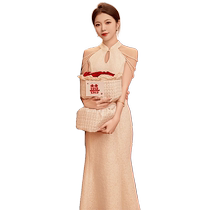 New Chinese style national style engagement cheongsam dress high-end light luxury niche temperament slim and slim fishtail halter neck dress