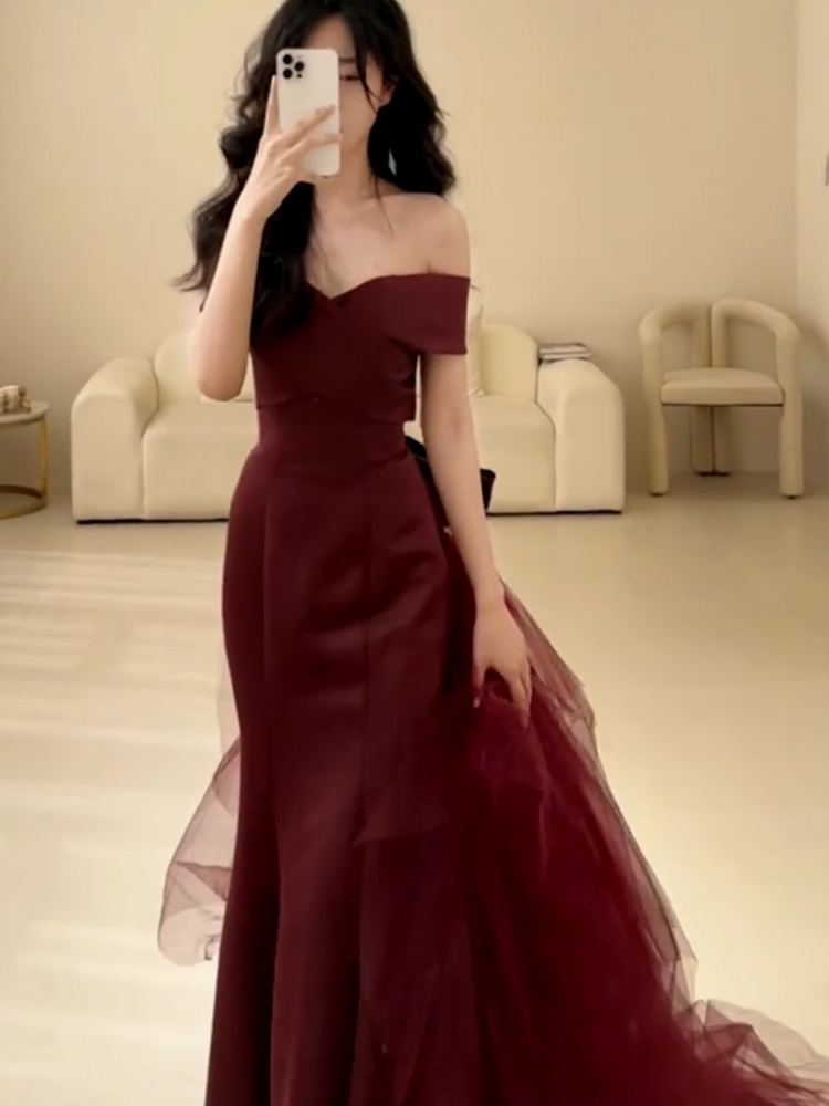 Evening dress for bride, burgundy elegant elite tube top Evening dress for bride, burgundy elegant elite tube top