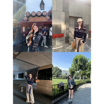 Eight-cover pinkypiggy two-color striped sweater