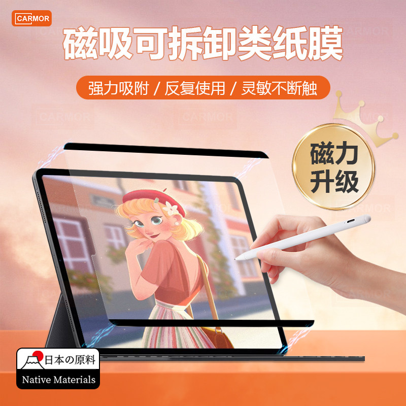 Carmor is suitable for Apple ipad magnetic detachable paper-like film 2021Pro ipadair4 5 10 2 11 12 9 inches full screen weight