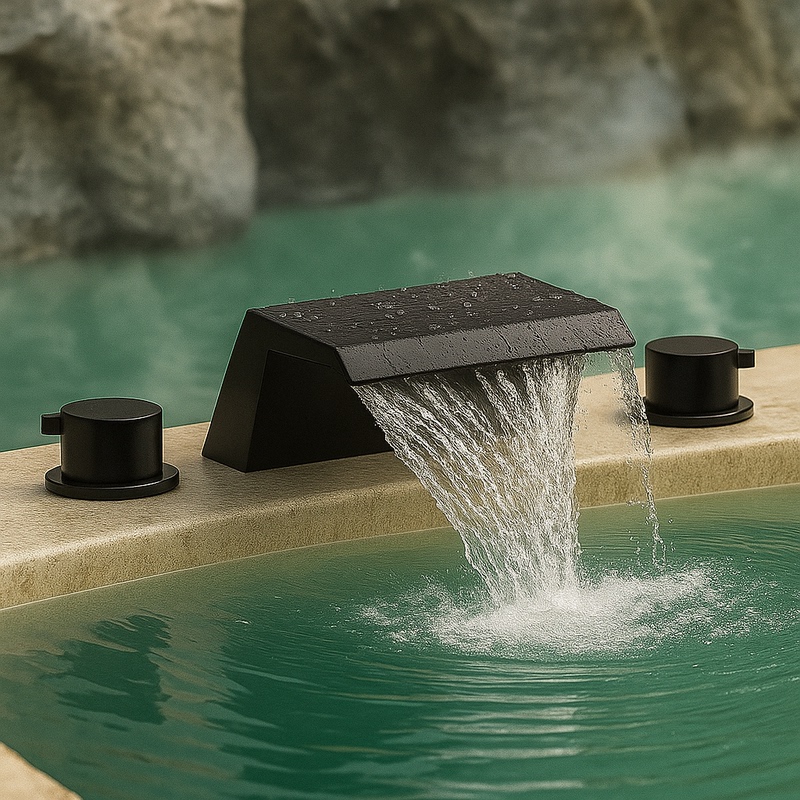 All-Copper 1inch Hot Spring Pool Faucet Waterfall High-Flow Wall-Mounted Bathtub Hot and Cold Water Outlet