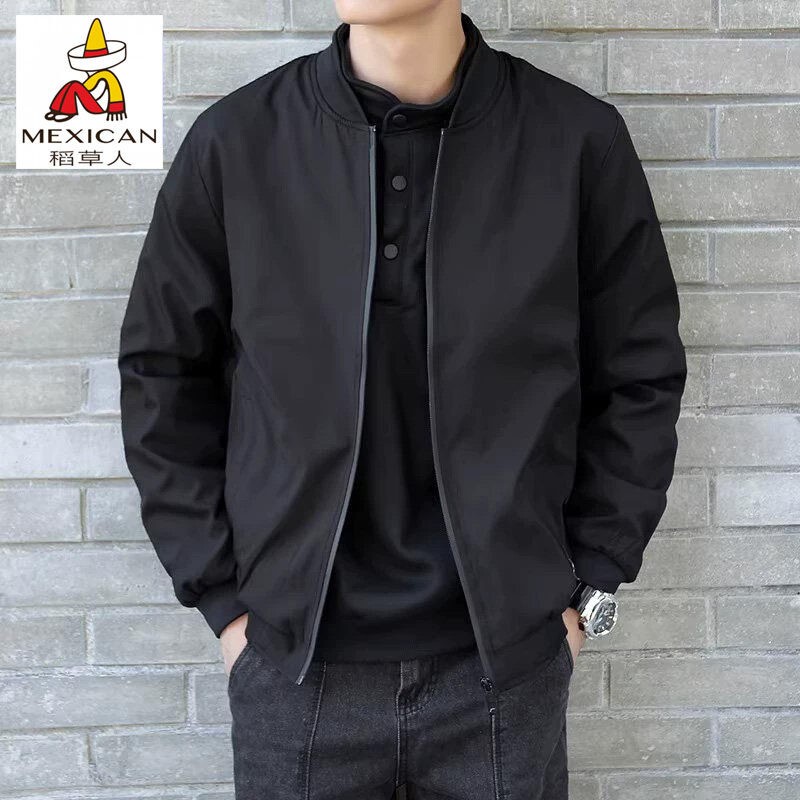 Scarecrow Baseball Collar Jacket for Men, New Loose Casual Stand-Up Collar Black Coat for Spring and Autumn, Versatile Jacket for Men
