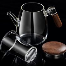 Thickened glass explosion-proof tea cup walnut filter wooden handle with lid three-piece tea water separation flower tea cup