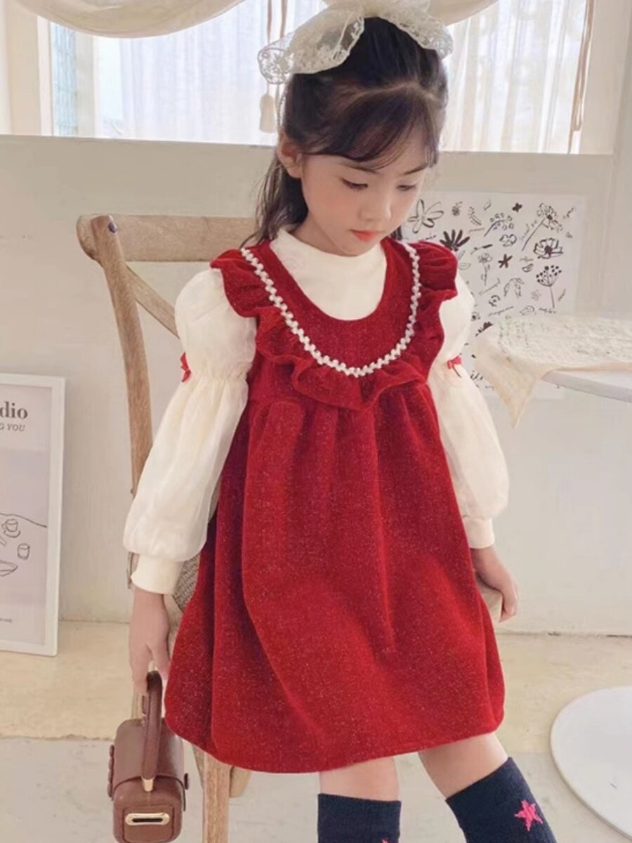 Autumn Winter Girl with dress suit Warmth CUHK Children Long Sleeves Clothes Horse Chia Skirt Children Princess Dresses Girl Child Clothing-Taobao