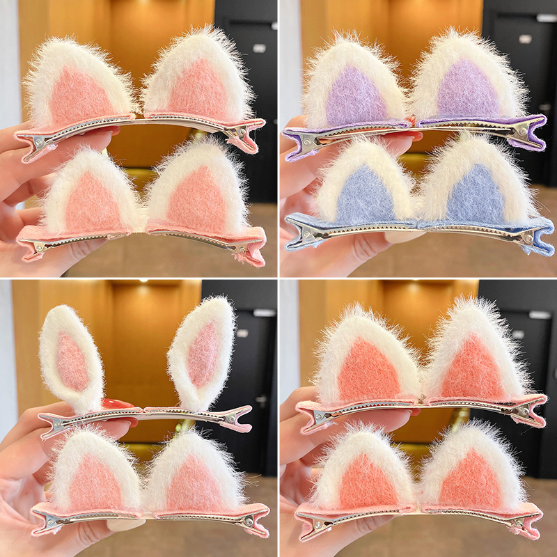 Cat ear fluffy pairs on the side of the clip Liu Hai pin hairpin broken hairpin pinch female clip hairpin child headdress