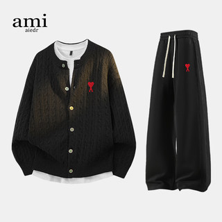 Ami Aiedr Official Lazy Style Casual Suit for Men and Women, Autumn and Winter Cardigan Sweater and Casual Pants Trendy Two-Piece Set