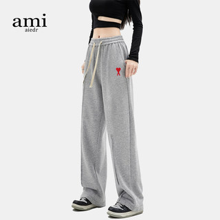 Ami Aiedr Official Casual Pants for Women, Summer Loose Sports Straight-Leg Sweatpants, High-Street Versatile Embroidered Long Pants