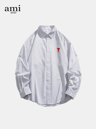 Ami Aiedr Official Long-Sleeved Shirt, Unisex, New Autumn Style, Loose Shirt, Trendy Brand Striped Jacket for Men