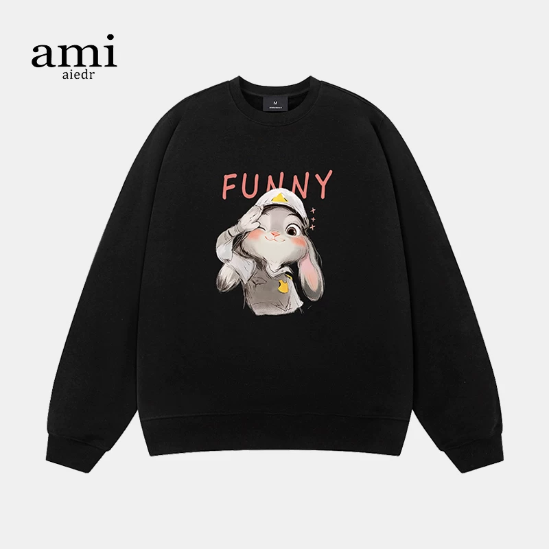 Ami aiedr official co-branded Zootopia Nick Judy cartoon style couple thick T-shirt round neck pullover