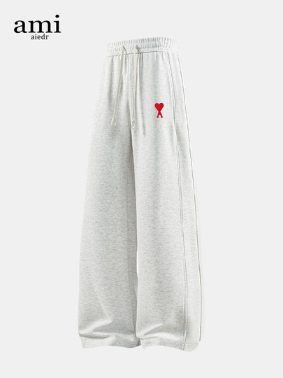 Ami Aiedr Official Straight-Leg Casual Pants for Men and Women, Couple's Autumn and Winter Trendy Brand Loose Wide-Leg Drapey Sports Sweatpants