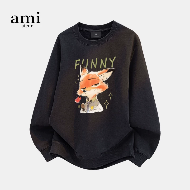 Ami aiedr official Zootopia co-branded Nick Judy cartoon print couple sweatshirt crew neck top