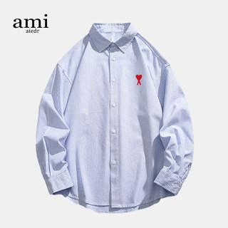 Ami Aiedr Official Long-Sleeved Shirt, Unisex, New Autumn Style, Loose Shirt, Trendy Brand Striped Jacket for Men