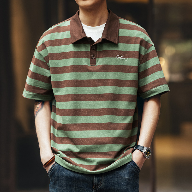 Gelanlu Japanese Retro Tie-Dye Striped Pique Polo Shirt for Men, Summer Turn-Down Collar Short-Sleeve Trendy Brand Half-Sleeve T-Shirt for Men Gelanlu Japanese Retro Tie-Dye Striped Pique Polo Shirt for Men, Summer Turn-Down Collar Short-Sleeve Trendy Brand Half-Sleeve T-Shirt for Men