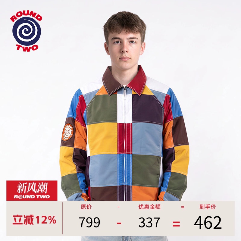 【Wang Mian's Style】Roundtwo Rainbow Patchwork Nautical Collar Jacket American Classic Patchwork Coat 【Wang Mian's Style】Roundtwo Rainbow Patchwork Nautical Collar Jacket American Classic Patchwork Coat