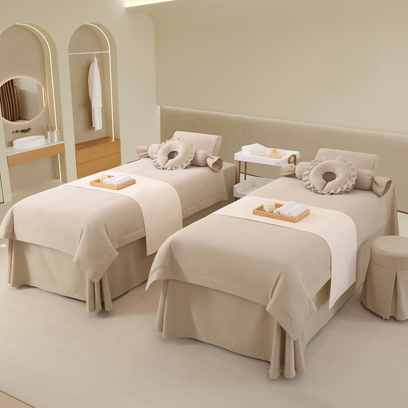 High-End Beauty Bed Cover Four-Piece Set, Light Luxury Solid Color Massage Therapy Bed Sheet, Beauty Salon Special Bed Set for All Seasons