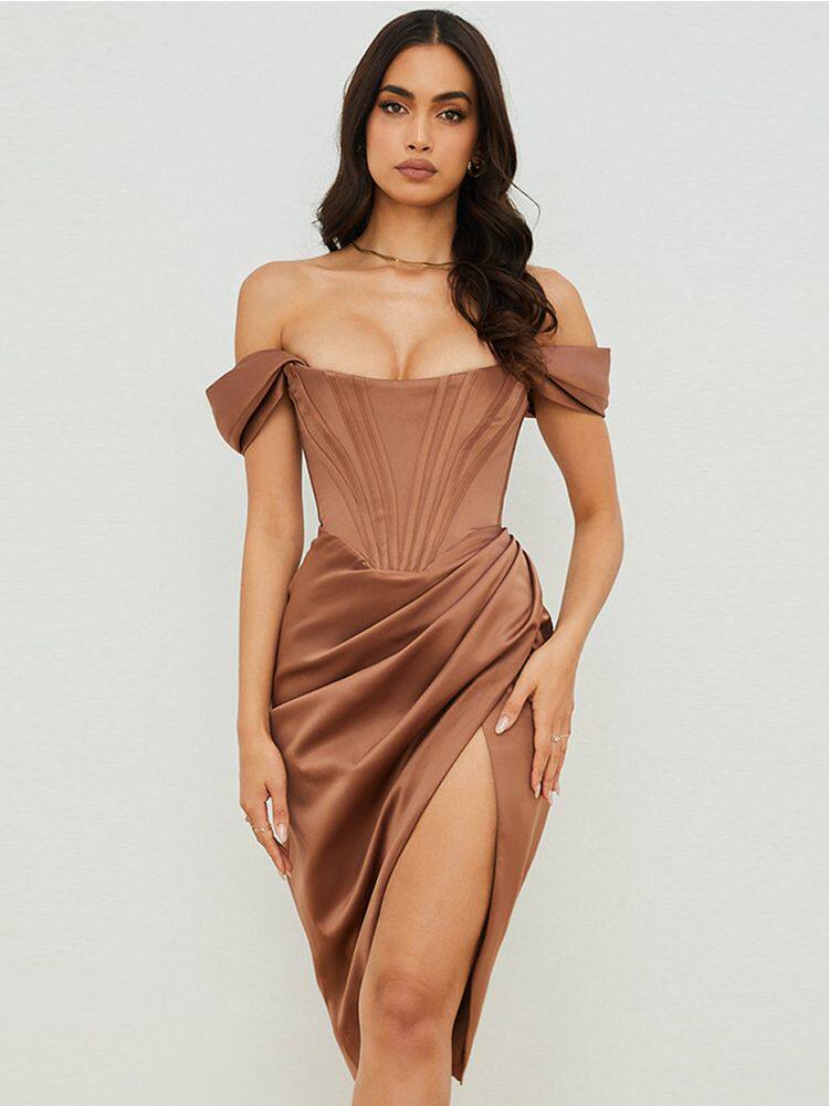 High Quality Satin Bodycon Dress Women Party Dress 2021 New