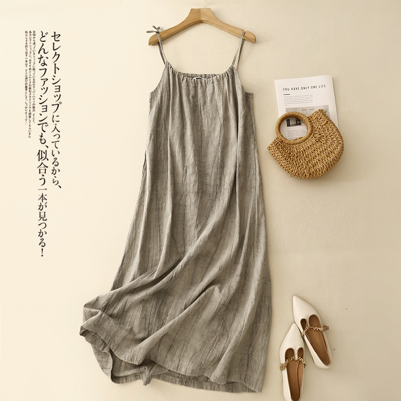 Solid Color Textured Cotton and Linen Suspender Dress for Women, Summer Loose and Lazy Style Dress, Linen Sleeveless Base Dress
