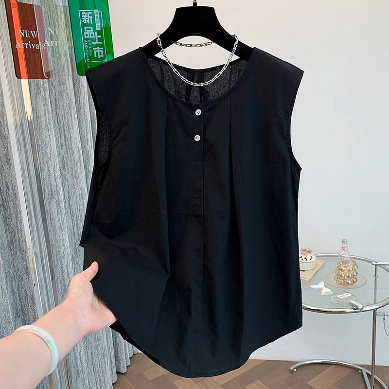 2025 Summer Cotton and Linen Flutter Sleeve Shirt Black Women's Commuting Plus Size Outerwear Vest Linen Lightweight Sleeveless Top
