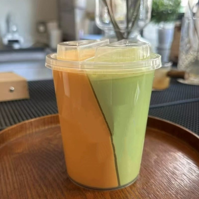 Напитков упаковки 网红双拼奶茶包装杯双响炮s型咖啡拿铁冷饮杯果茶双饮杯子一次性