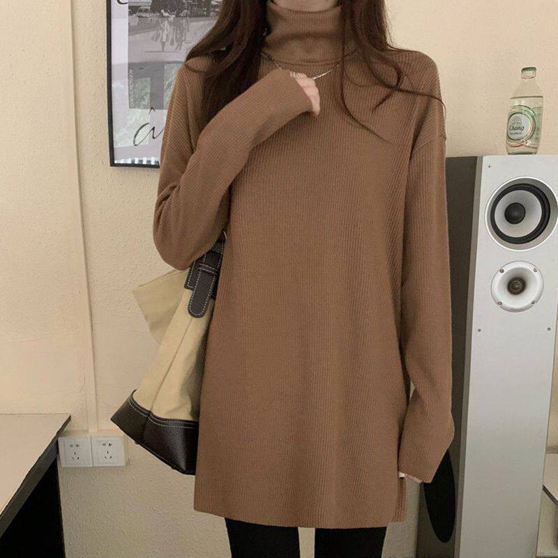 High collars undershirt female spring autumn winter new loose and slim big code necropolis with long T-shirt blouses woman-Taobao