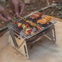 Outdoor camping small mini ultra-lightweight foldable multi-purpose wood stove stainless steel BBQ grill easy to carry