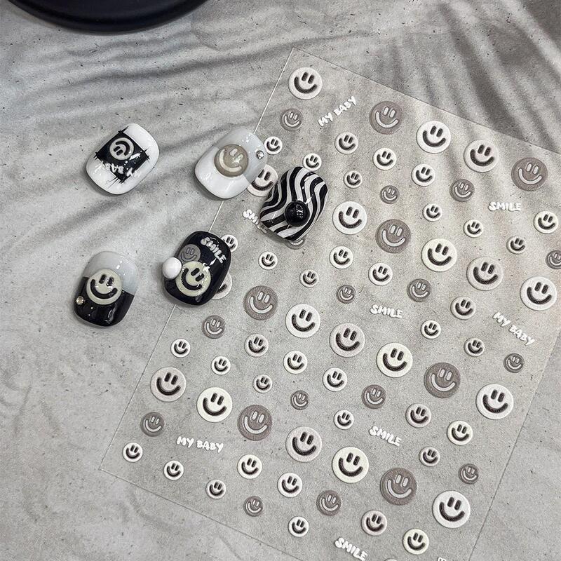 [Awake Personnel] Minimalist Gray Expression Smiley Face Nail Art Stickers Boys Manicure Unisex Nail Stickers Casual
