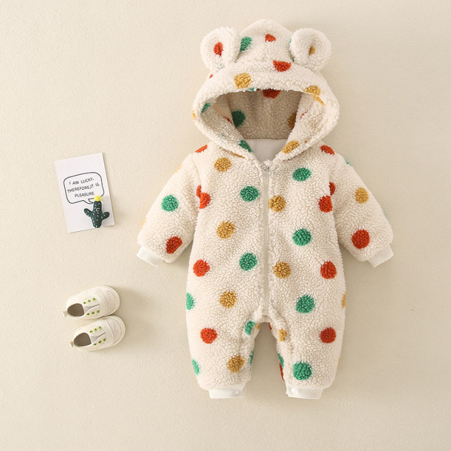 Baby winter clothes newborn egg yolk fur one-piece clothes clip cotton thickened hooded clothes baby autumn and winter going out hugging clothes